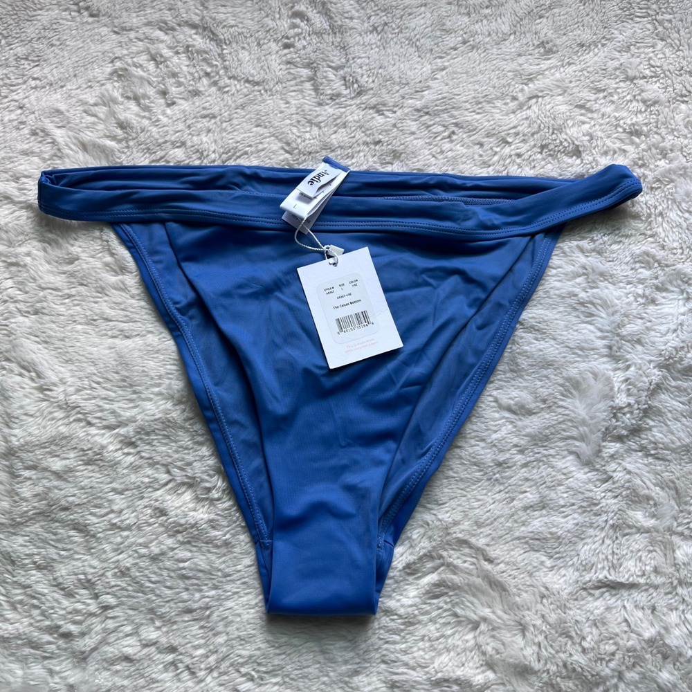 Andie Swim The Caicos Bottom Blue High Leg Bikini Bottoms AB367-HRZ Womens L NEW